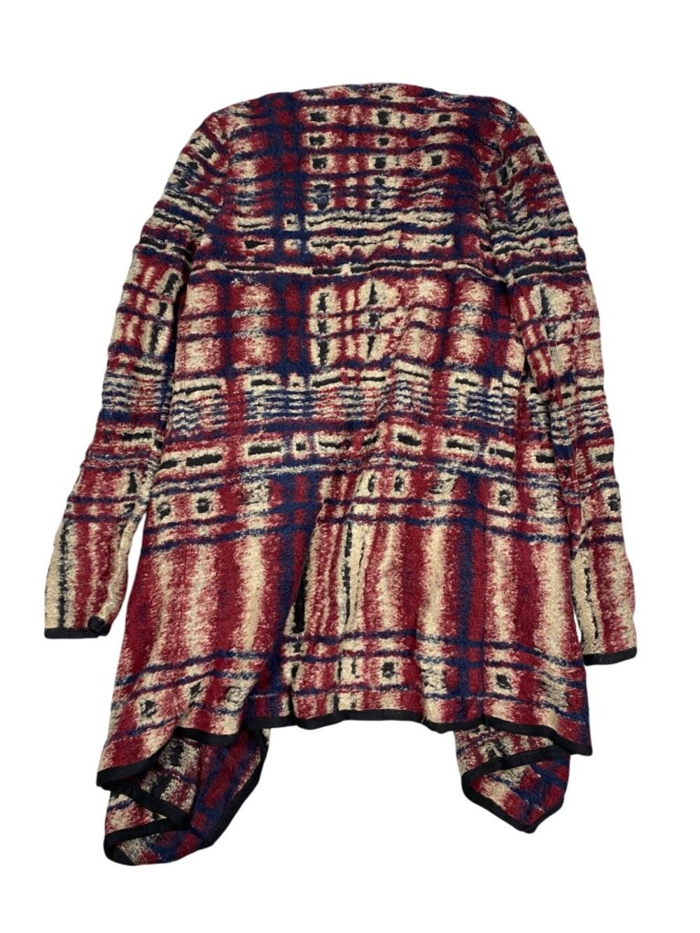 Lucky Brand Womens Open Front Long Cardigan Red Blue Plaid S/P Cotton Blend - Picture 3 of 8